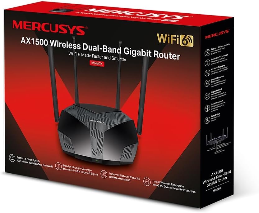 MERCUSYS MR60X ROUTER WIRELESS GIGABIT ETHERNET DUAL-BAND 2.4 GHZ/5 GHZ NERO